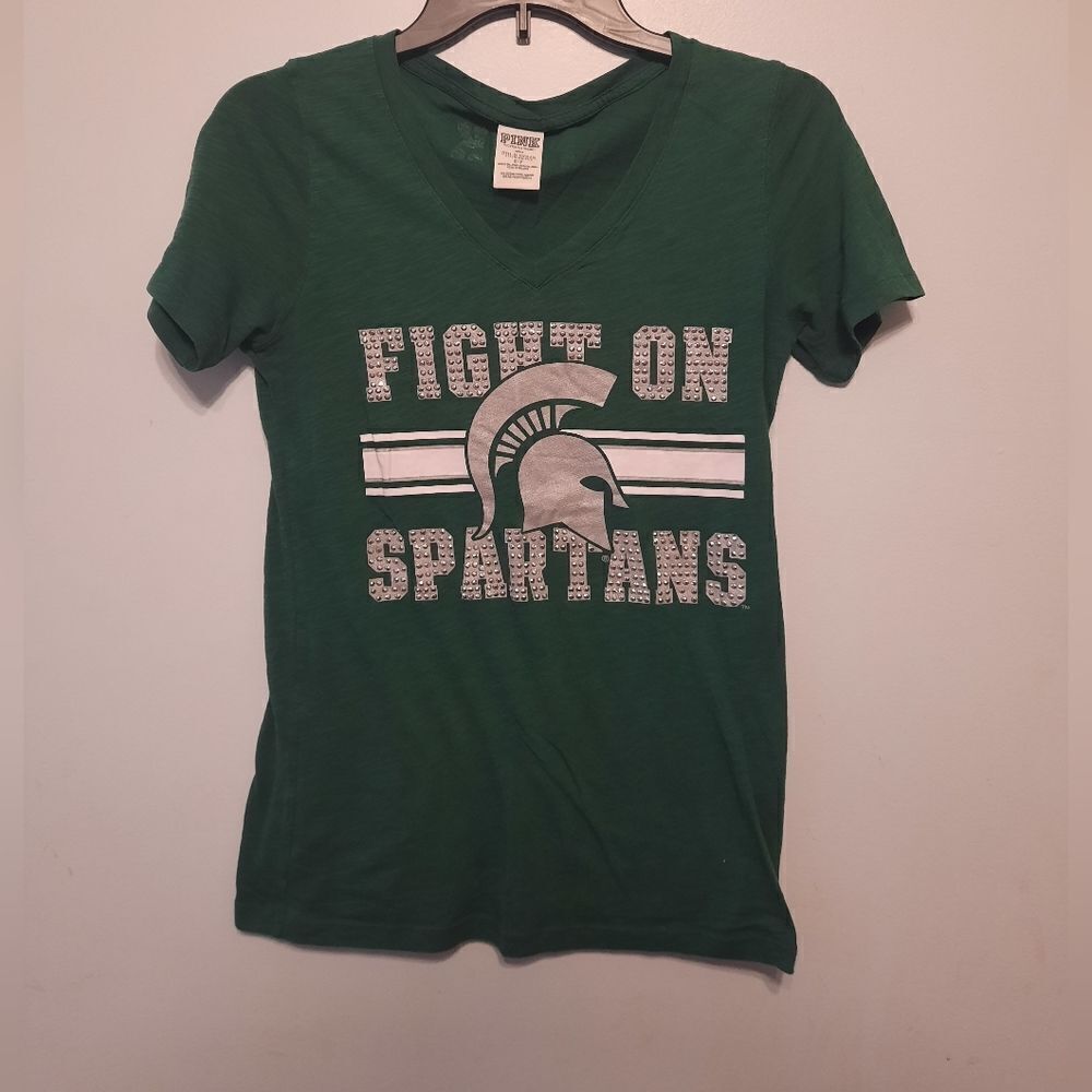 Pink Victoria's Secret MSU Spartans Fight On Bling Tee
